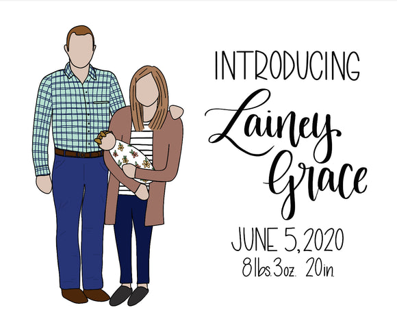 Custom Digital Portrait - Birth Announcement