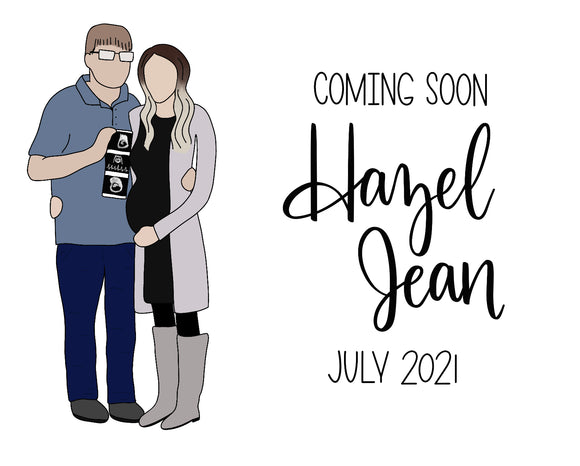 Custom Digital Portrait - Pregnancy Announcement